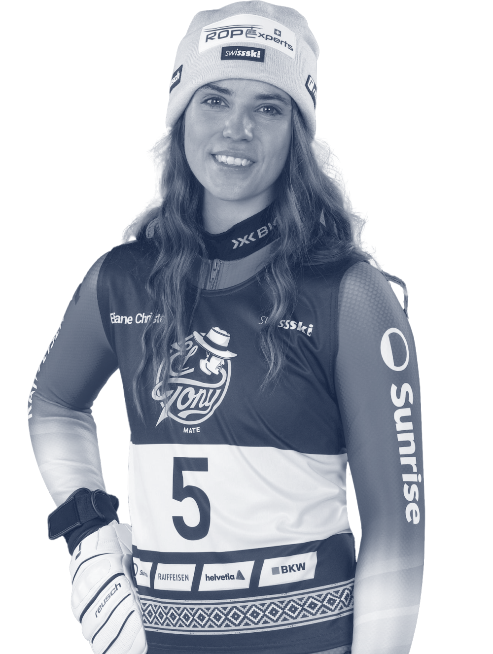 Boisson El Tony Mate avec une skieuse en tenue de sport et bonnet.