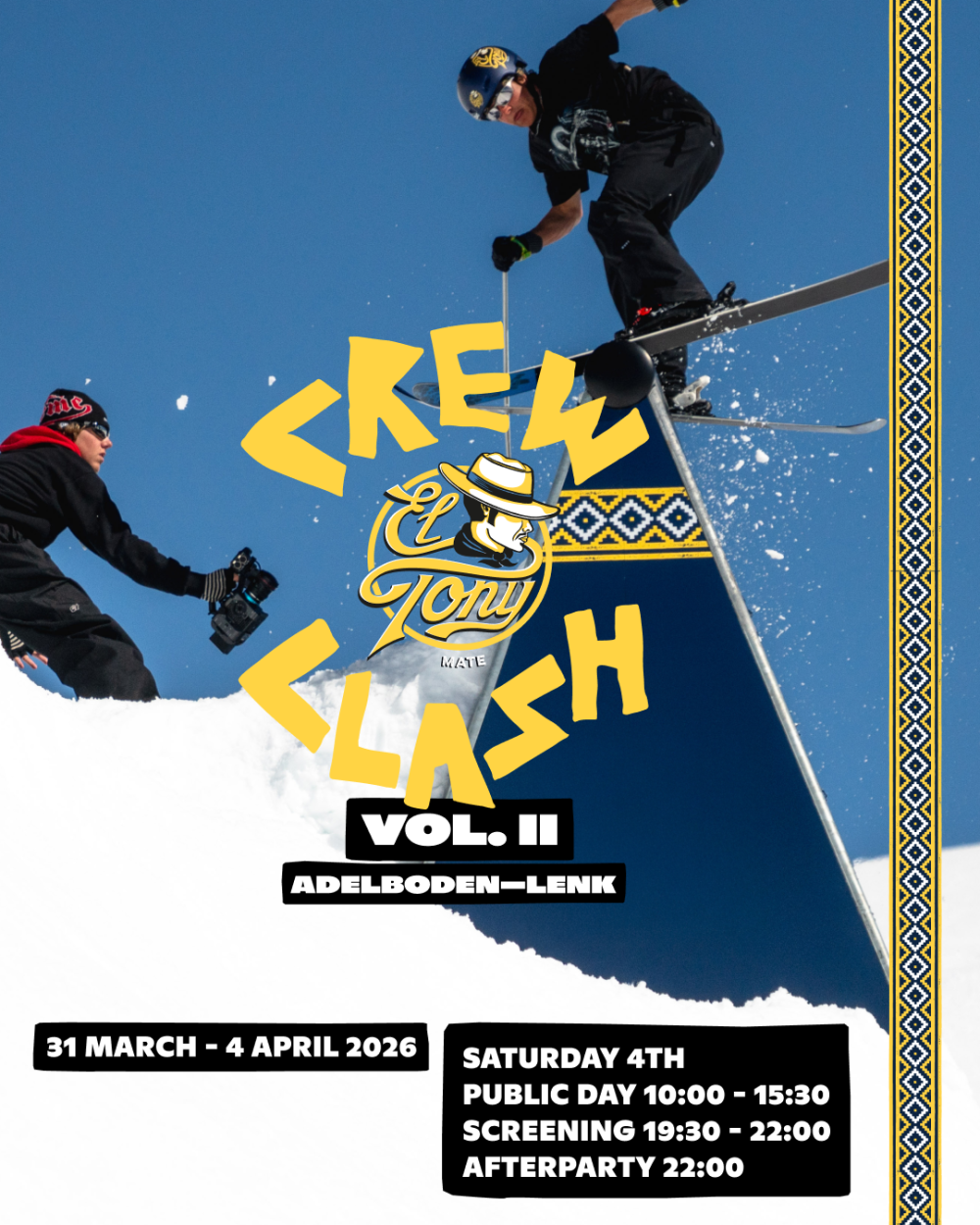 El Tony Mate presenteert Crew Clash Vol. II in Adelboden-Lenk van 31 maart tot 4 april 2026.