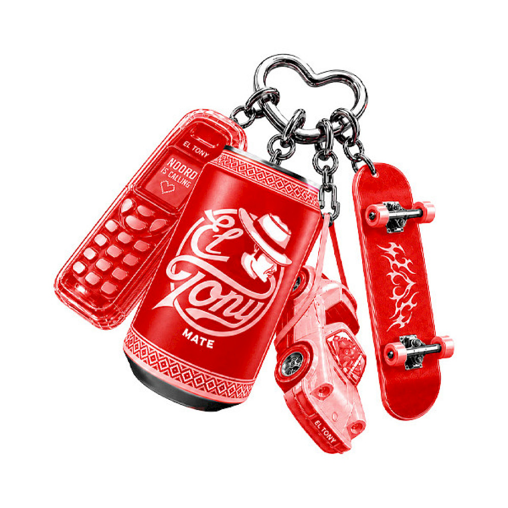 Levendige nacht scene met El Tony Mate drankje en een rood neonlicht.